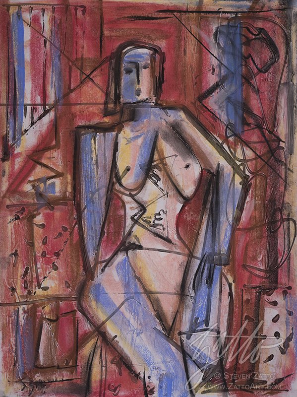 Model with Blue Drapery