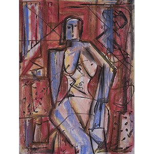 Model with Blue Drapery