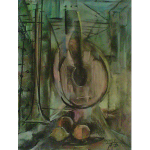 Still Life Tabla Horn and Fruit